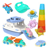 UTOYZ Ferry Fun & Friends Playset | Ferry Boat with Helicopter and 4 Cars | Baby Bath Toys for Toddlers with Stacking Cups | Baby Water Toy with Bath Watermill and Watering Can for Girls and Boys