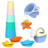 TECHNOK Water Time Buddies | Baby Bath Toys for Toddlers | 11 pcs Stacking Cups Baby Toy with Bath Boats Train and Toddler Watering Can | Stackable Plastic Bath Toys with Bucket for Girls and Boys