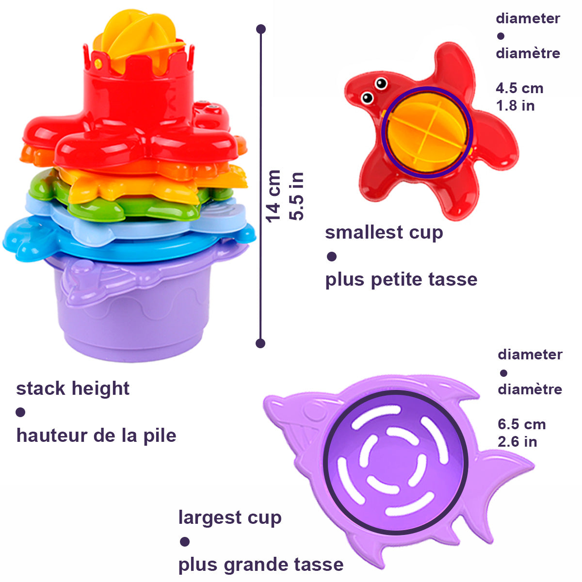 TECHNOK Baby Bath Toys - 12pc Rainbow Stacking Cups With Boats & Watering Can